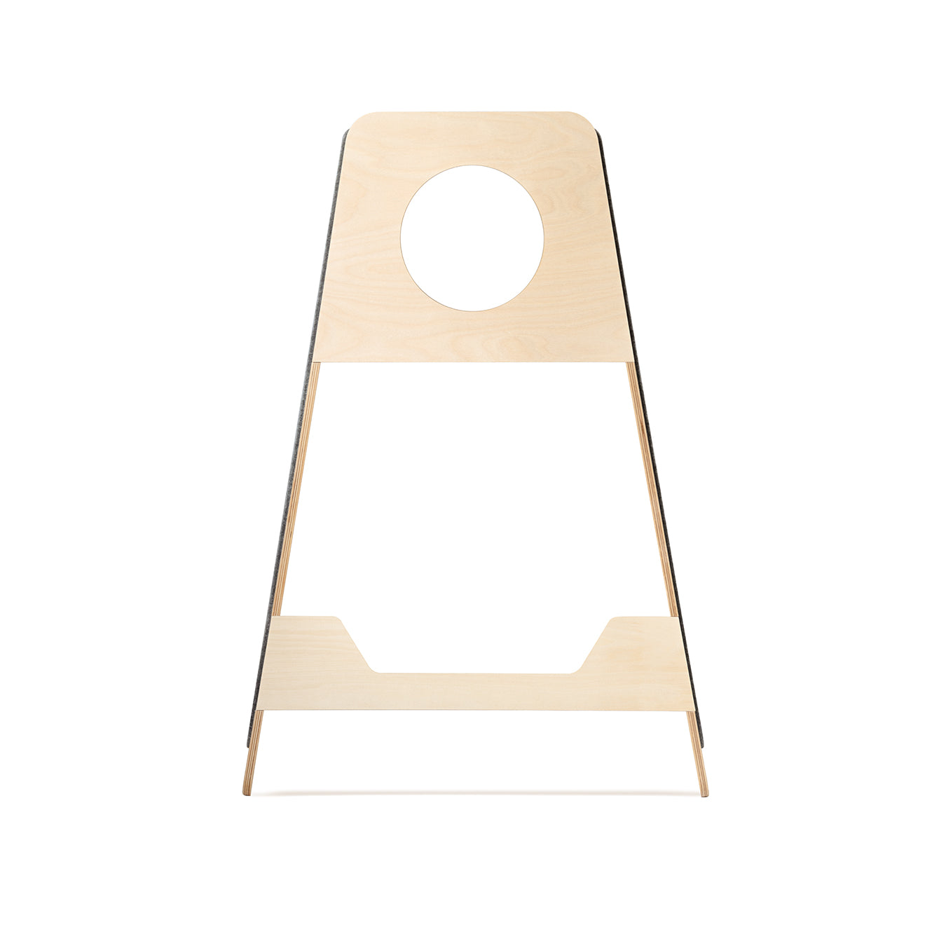A beige wooden design cat tower with a round platform at the top, resembling the shape of Mt. Fuji.